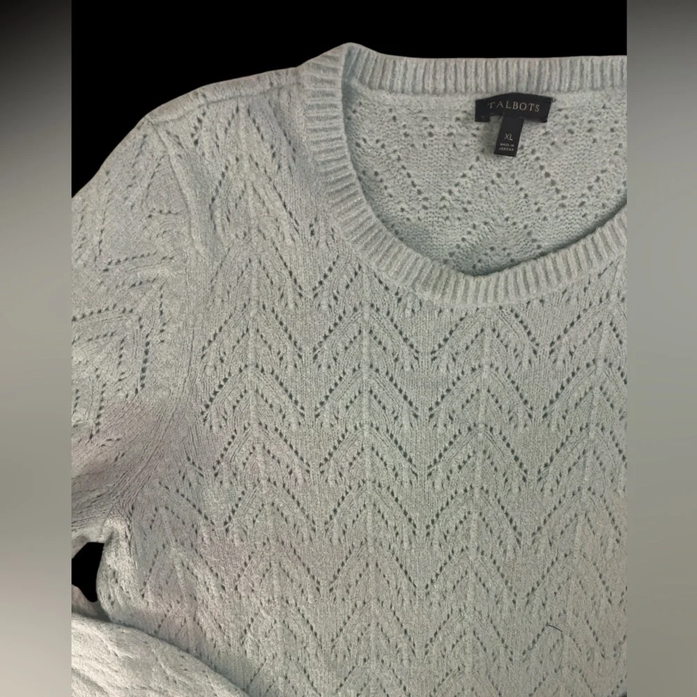 Talbots XL robins egg Tiffany blue pointelle vintage pullover sweater so pretty